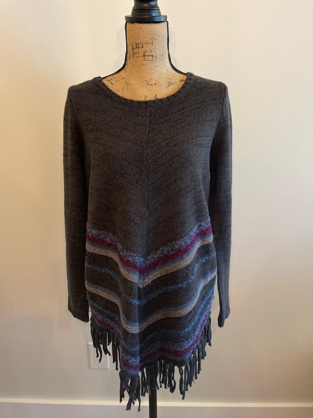 Soft Surroundings Gray Sweater with Fringe Size Medium